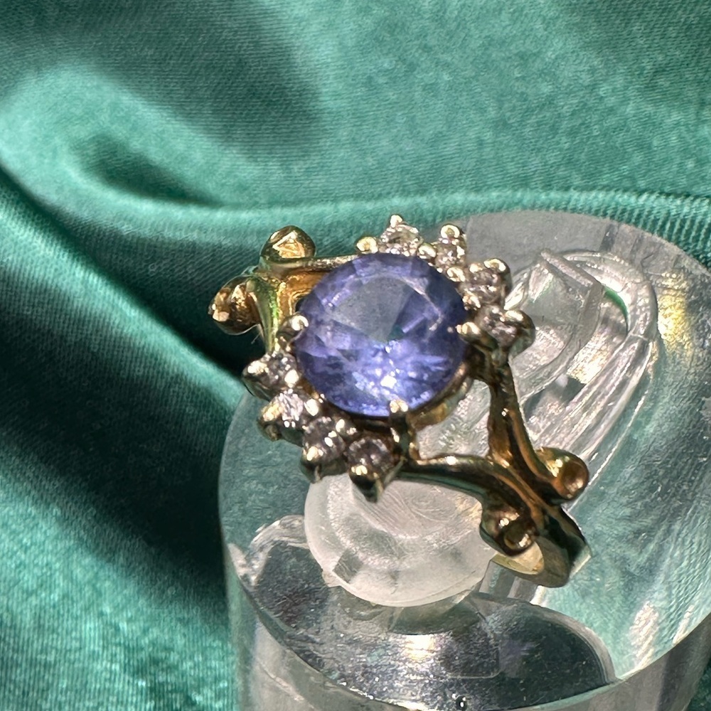 Vintage 14K Gold Ring Size 4.5 Blue Gemstone Diamond Accents 2.37g total Estate - Picture 7 of 16